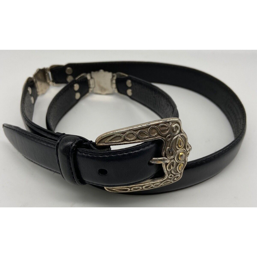 Fossil Belt Womens Sz L Brown Leather Hinge Silver Metal Details Western